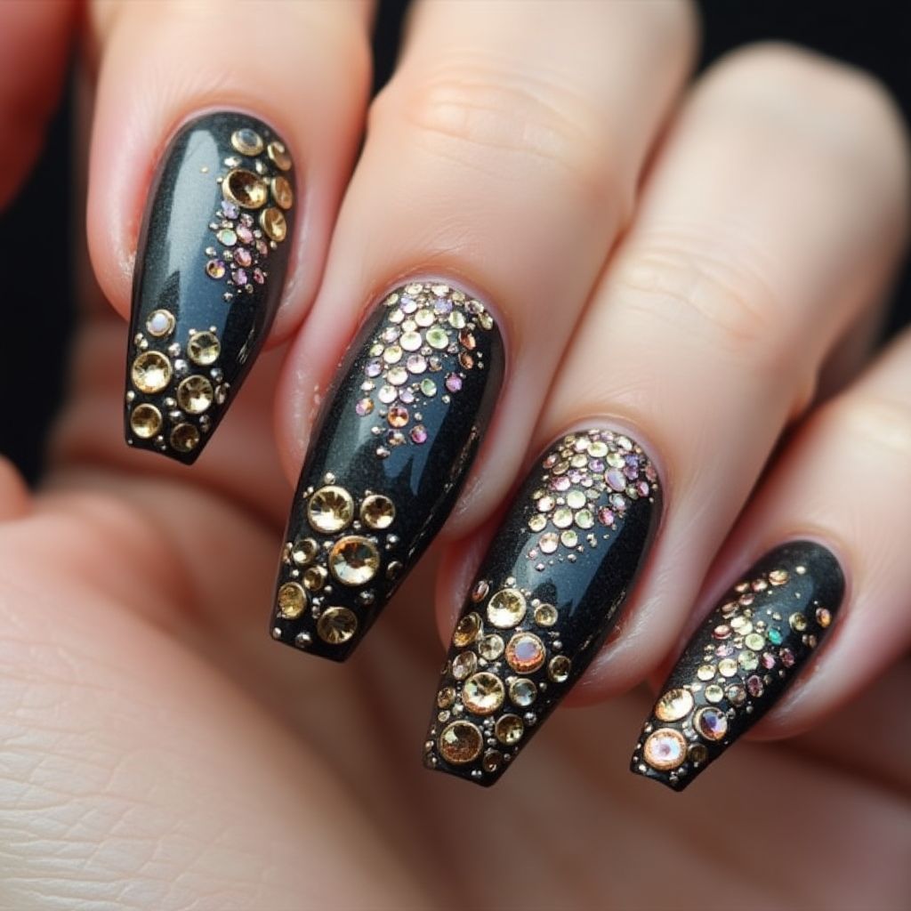 Caviar Beads Coffin Nail Design