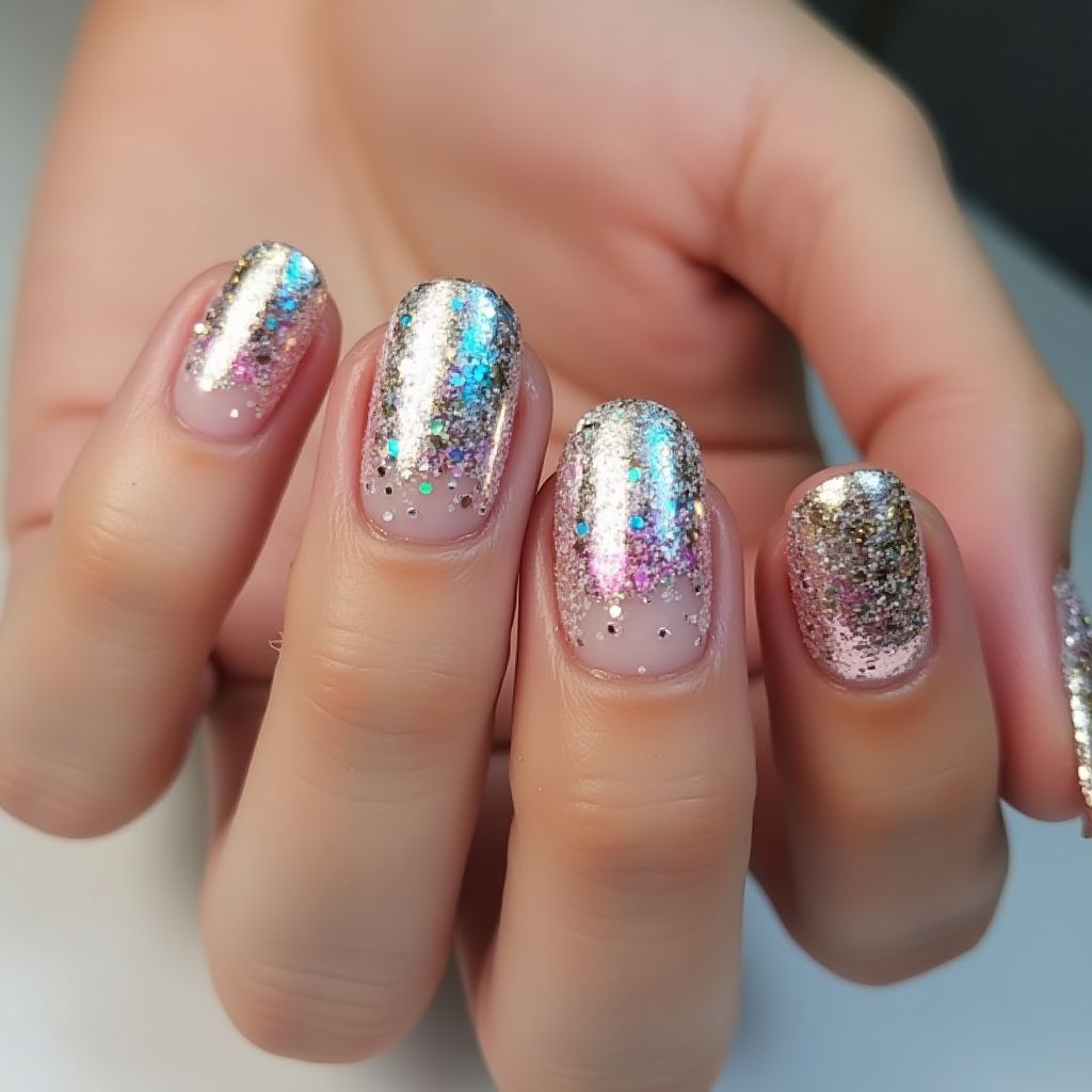 Glitter Powder Round Nail Design