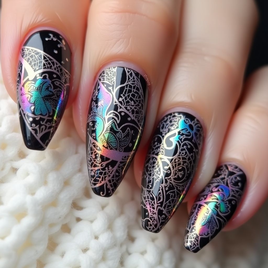 Stiletto Nail Foil Nail Design
