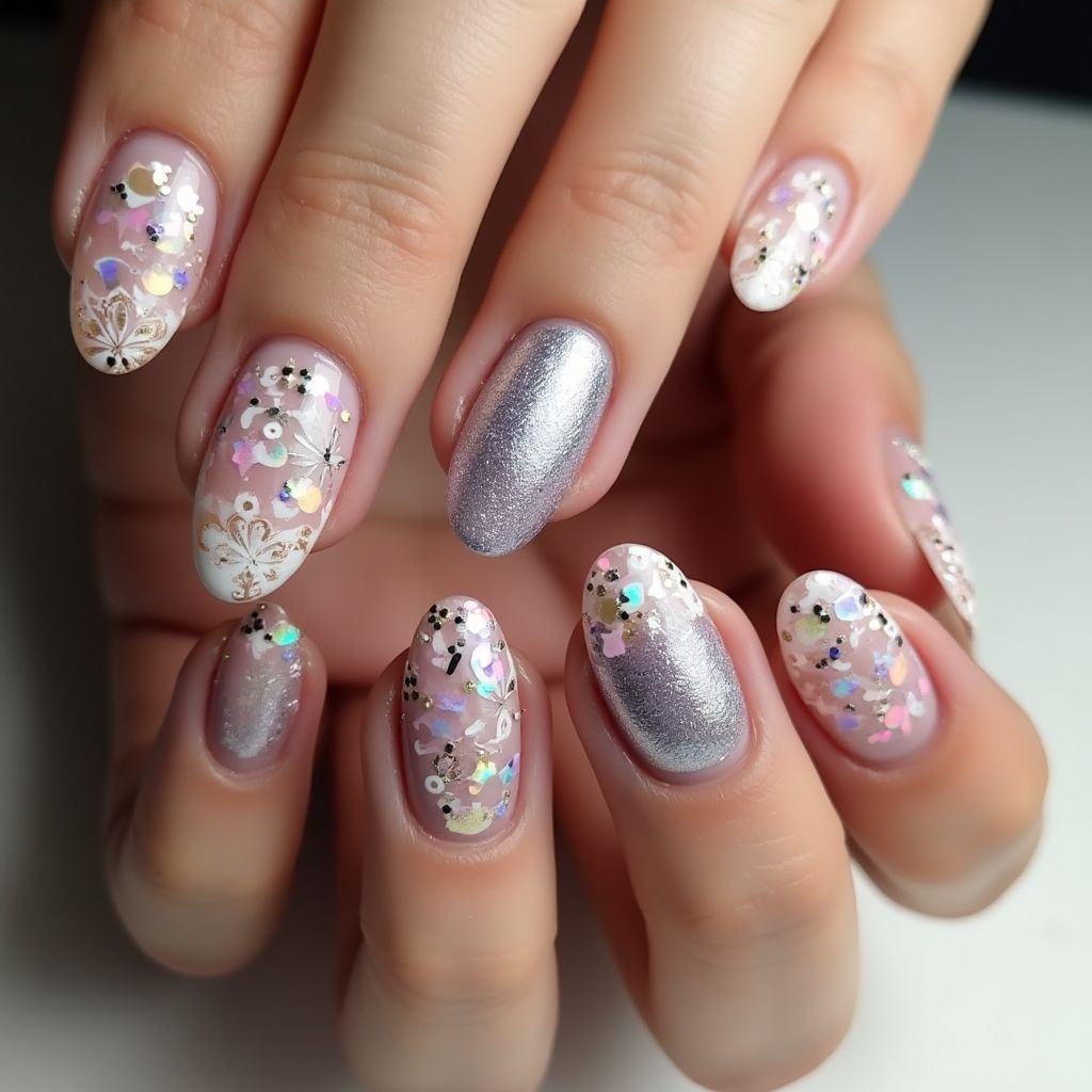 Round Sequins Nail Design