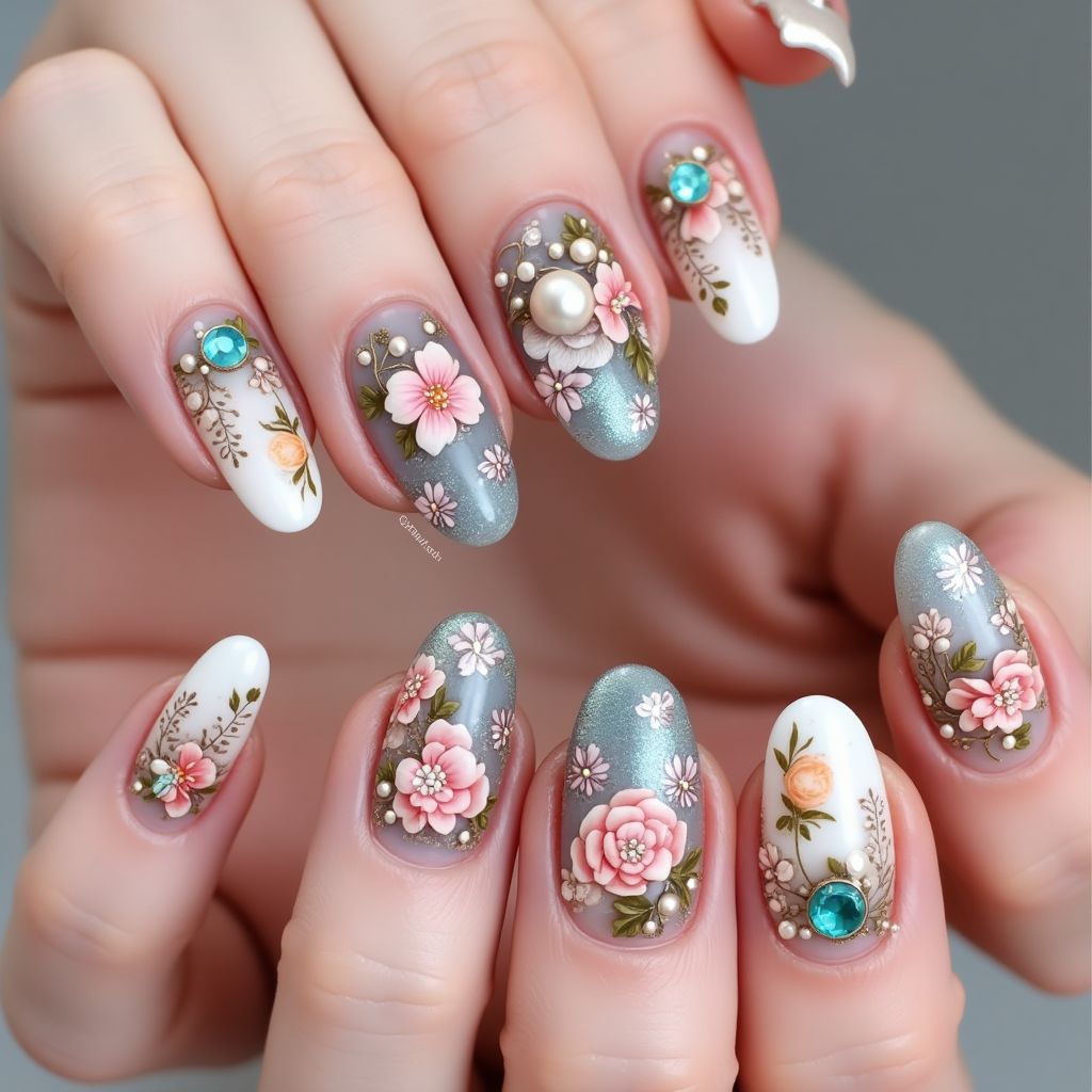 Round 3d nail decor Nail Design