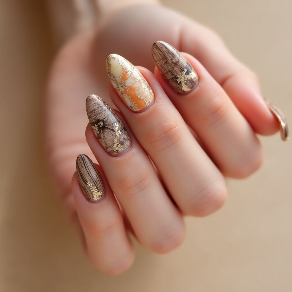 Almond Orangewood Sticks Nail Design