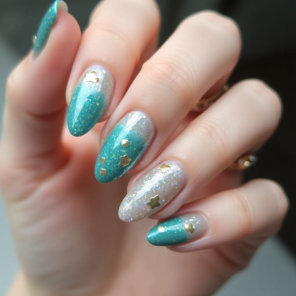 Almond Mermaid Powder Nail Design