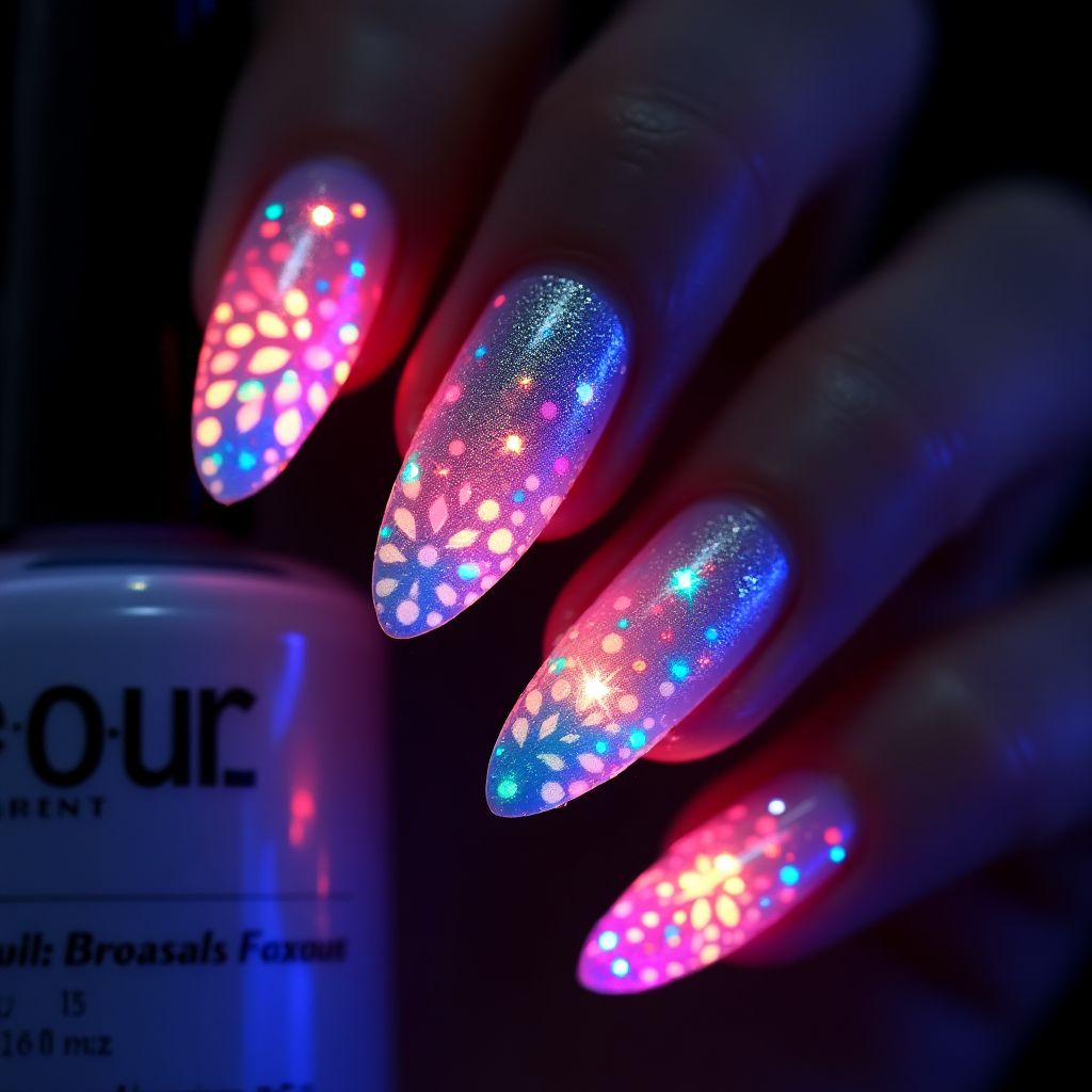 Stiletto Glow In The Dark Polish Nail Design