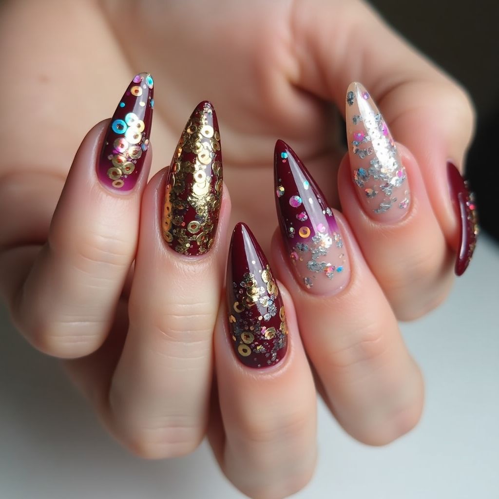 Stiletto Sequins Nail Design