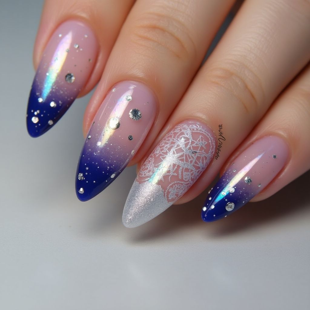 Stiletto Holo Powder Nail Design