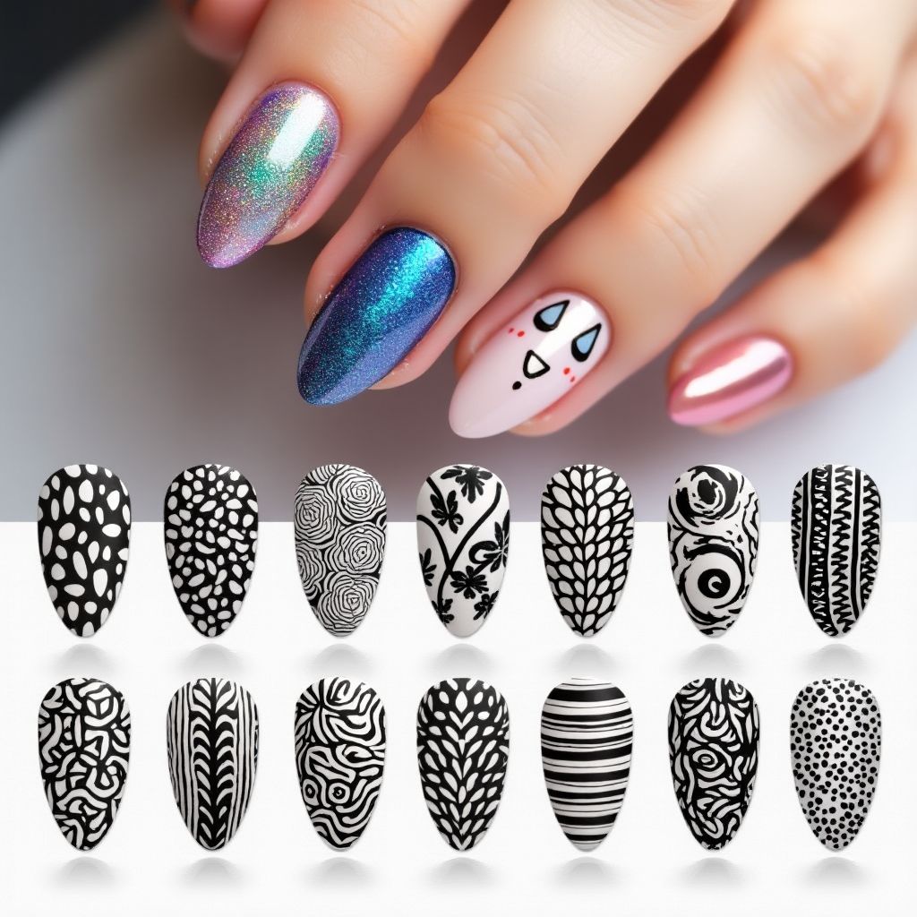 Almond Stamping plates Nail Design