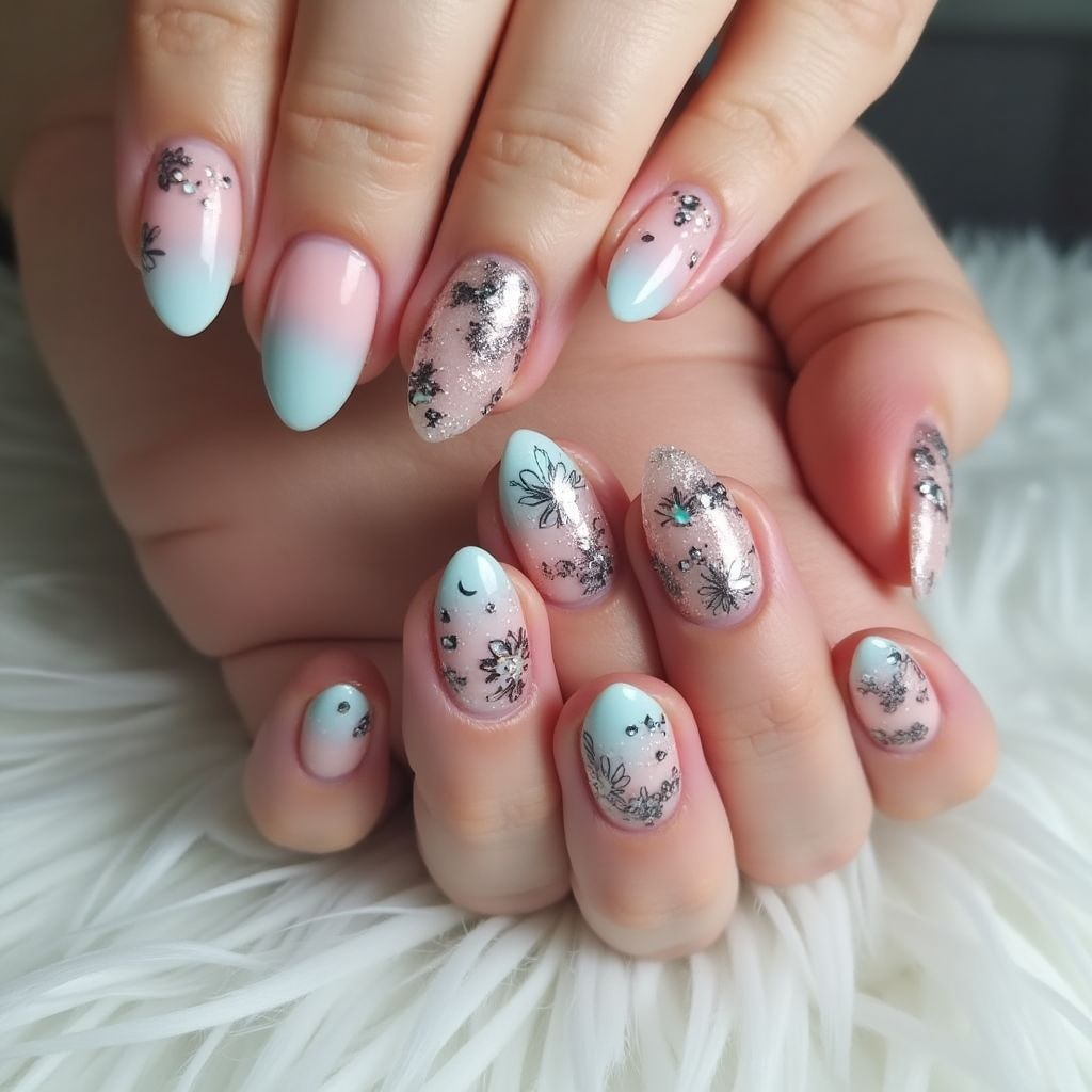 Almond Acrylic powder Nail Design
