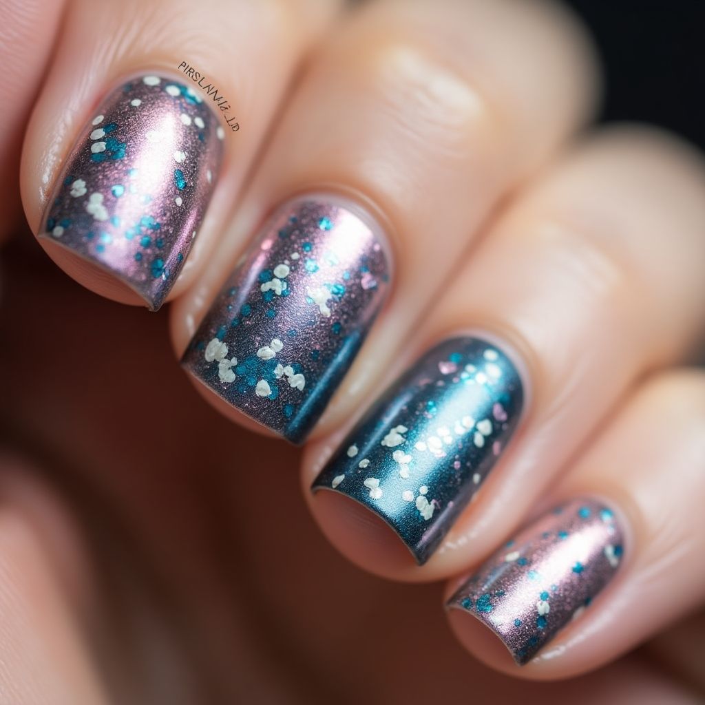 Round Chrome Powder Nail Design