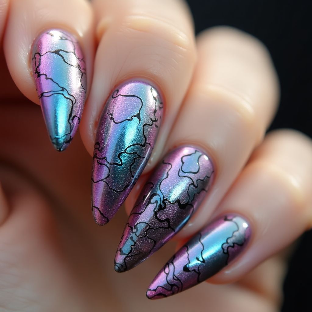 Stiletto Chrome Powder Nail Design