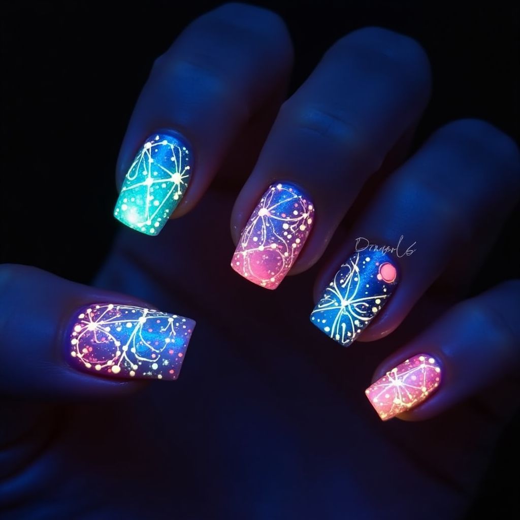 Square Glow In The Dark Polish Nail Design