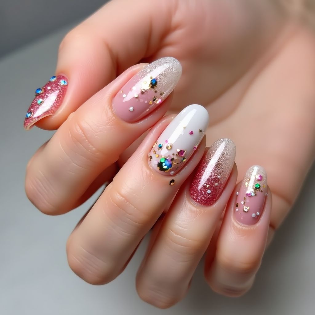 Round Glitter Powder Nail Design