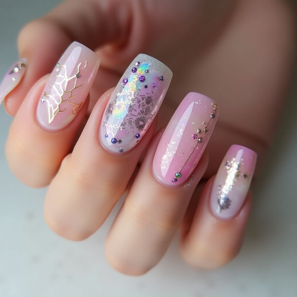 Coffin Poly gel Nail Design