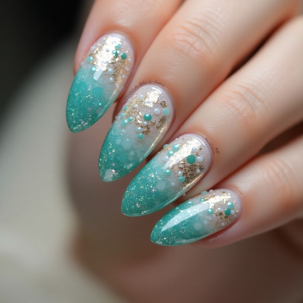 Almond Mermaid Powder Nail Design