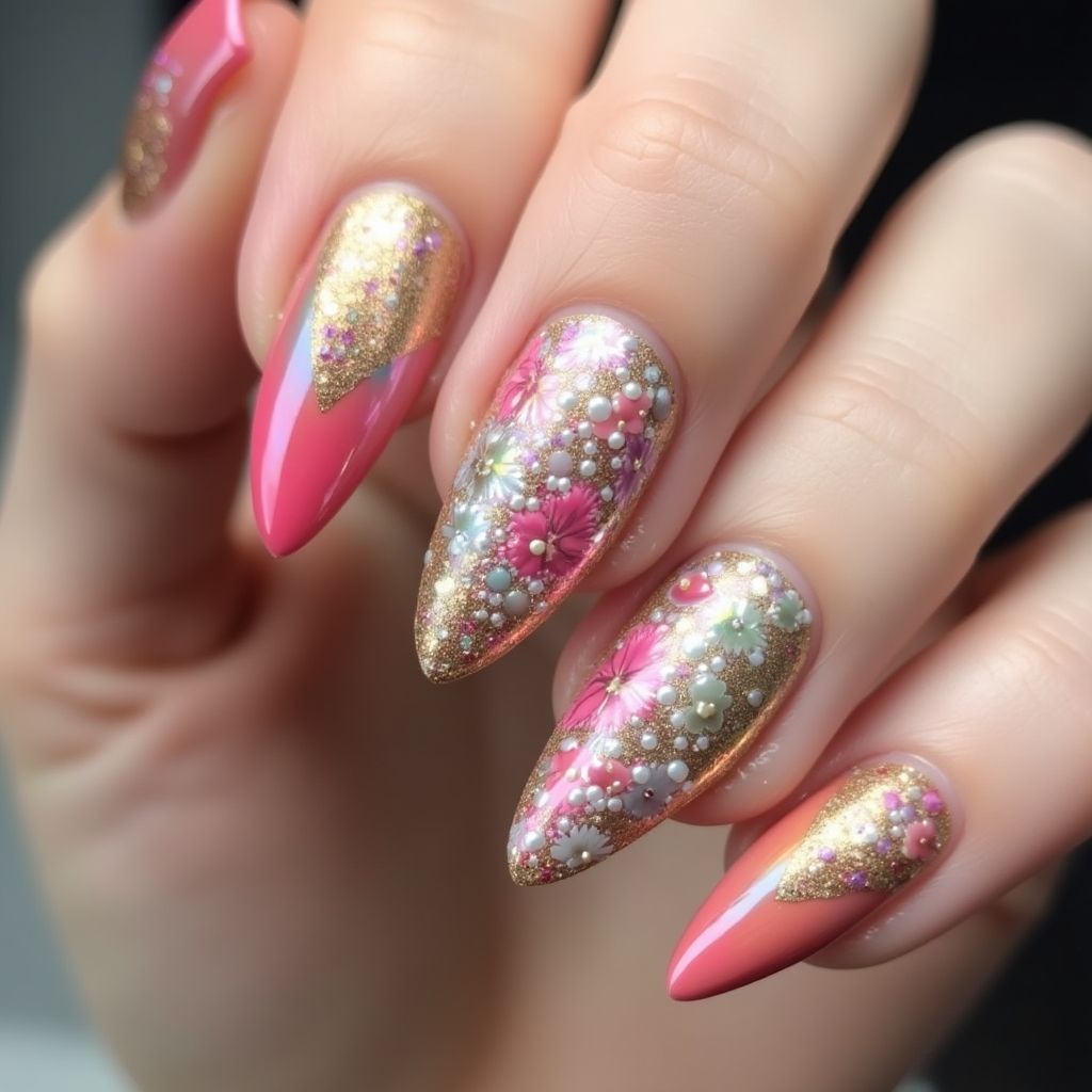 Almond Caviar Beads Nail Design