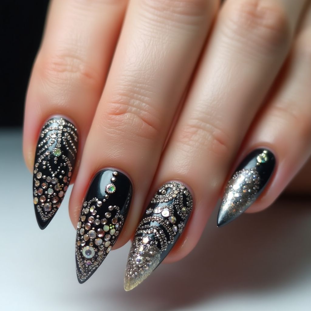 Stiletto Rhinestones Nail Design