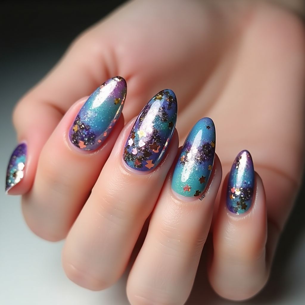 Almond Sequins Nail Design