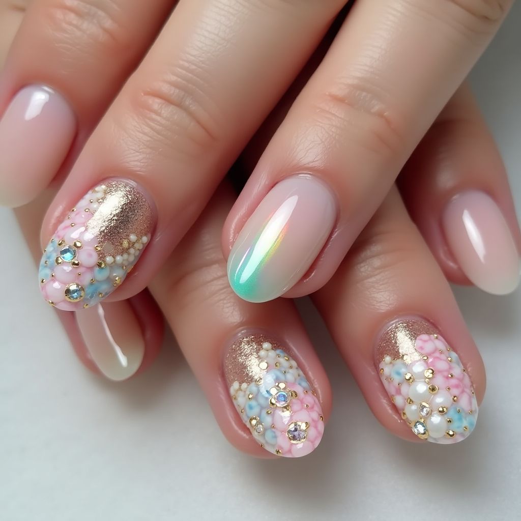 Almond Caviar beads Nail Design