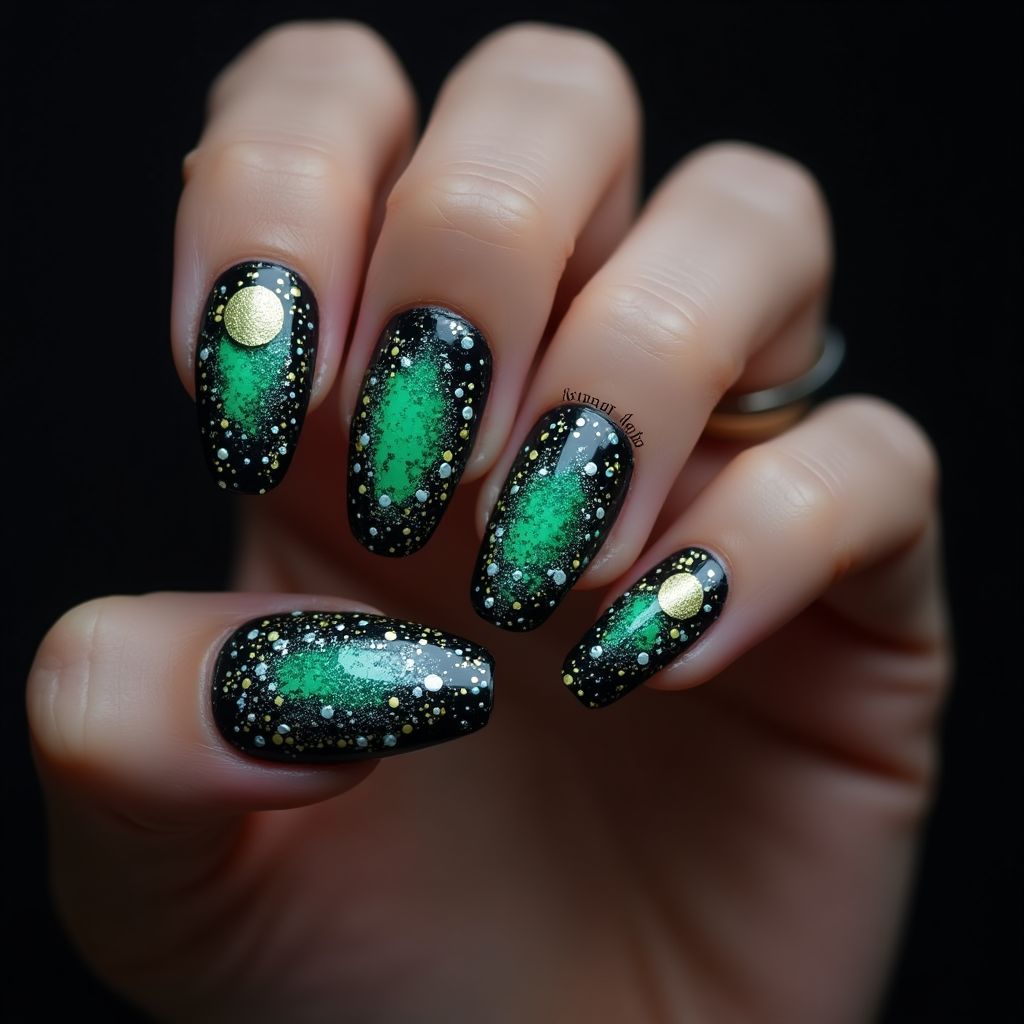 Coffin Glow In The Dark Polish Nail Design