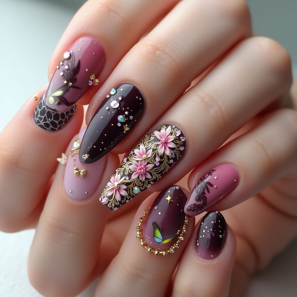 3d Nail Decor Coffin Nail Design