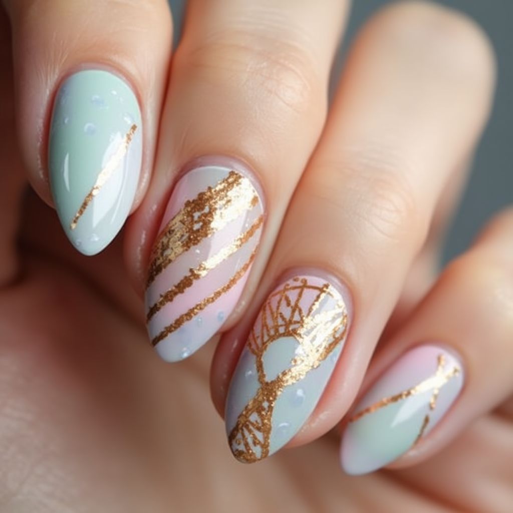 Almond Striping Tape Nail Design