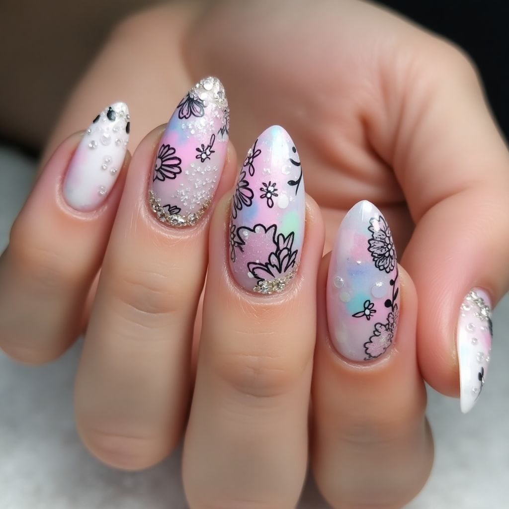 Almond Acrylic Colors Nail Design