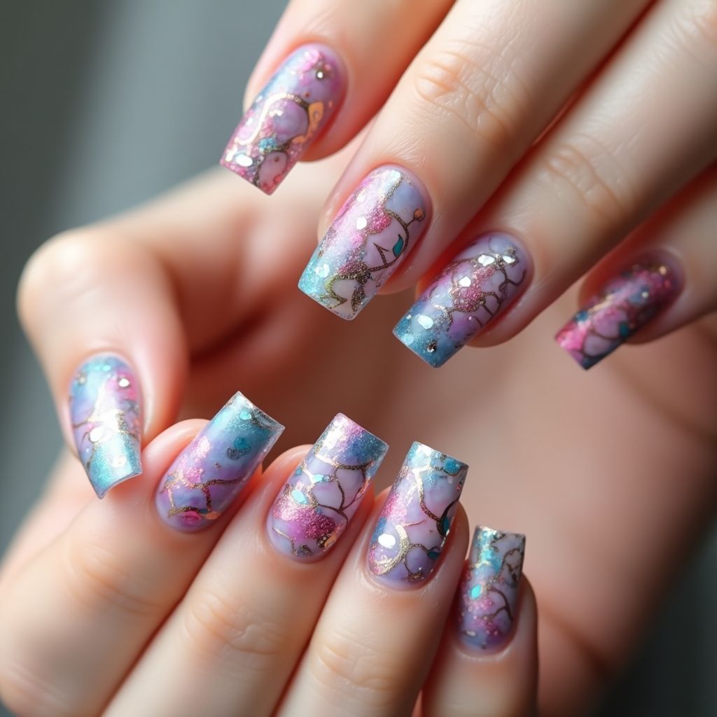Square Acrylic Colors Nail Design