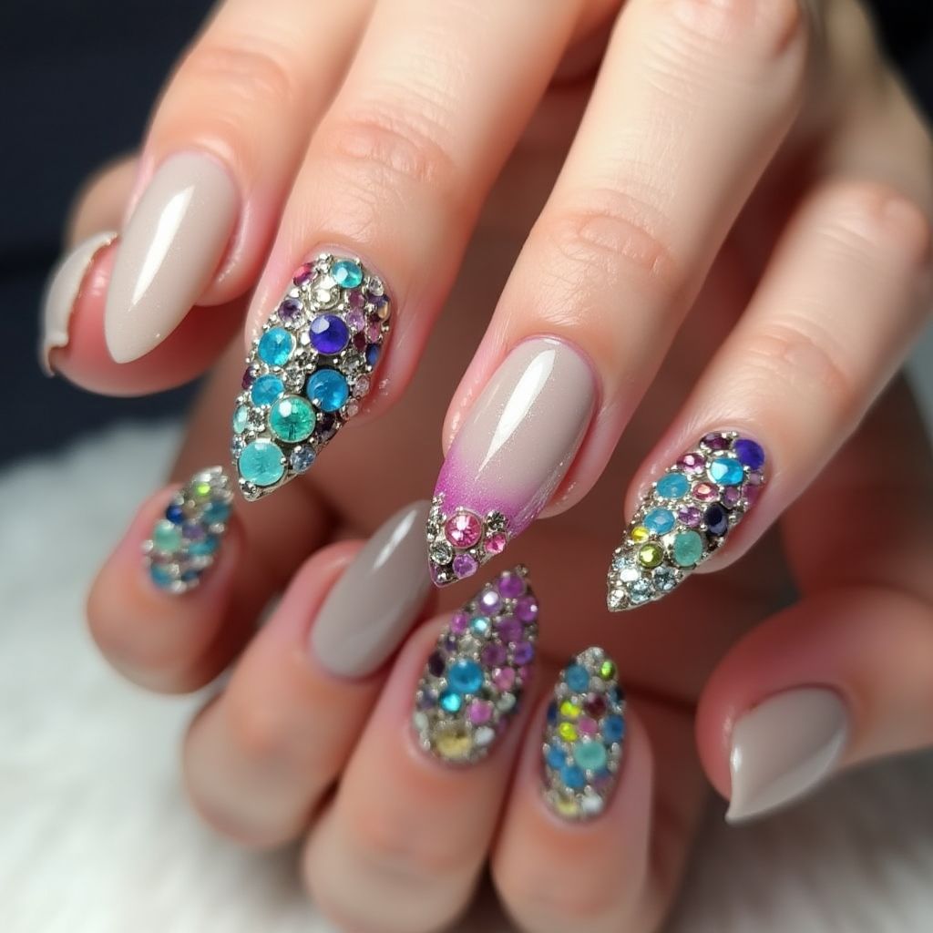 Stiletto Caviar Beads Nail Design