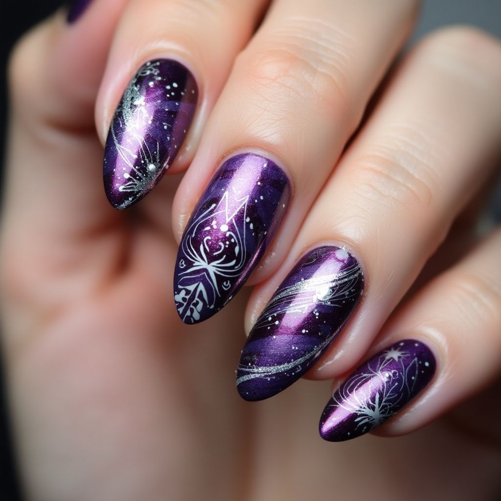 Almond Magnetic Polish Nail Design