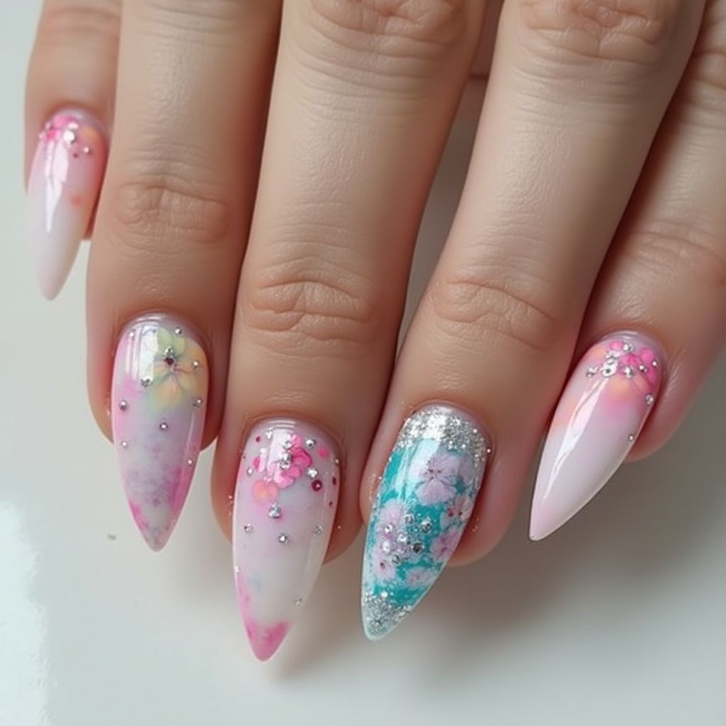 Stiletto Acrylic powder Nail Design