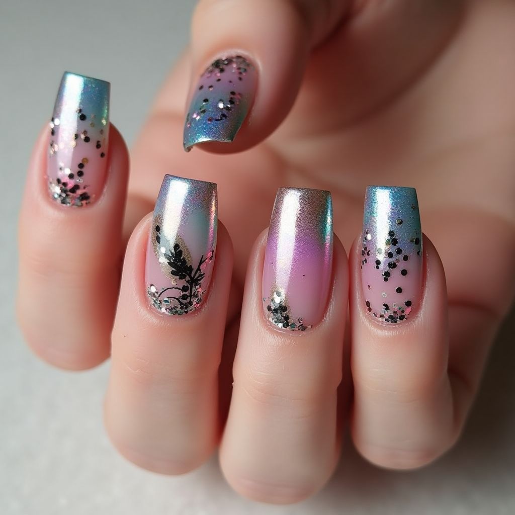Glitter Powder Square Nail Design