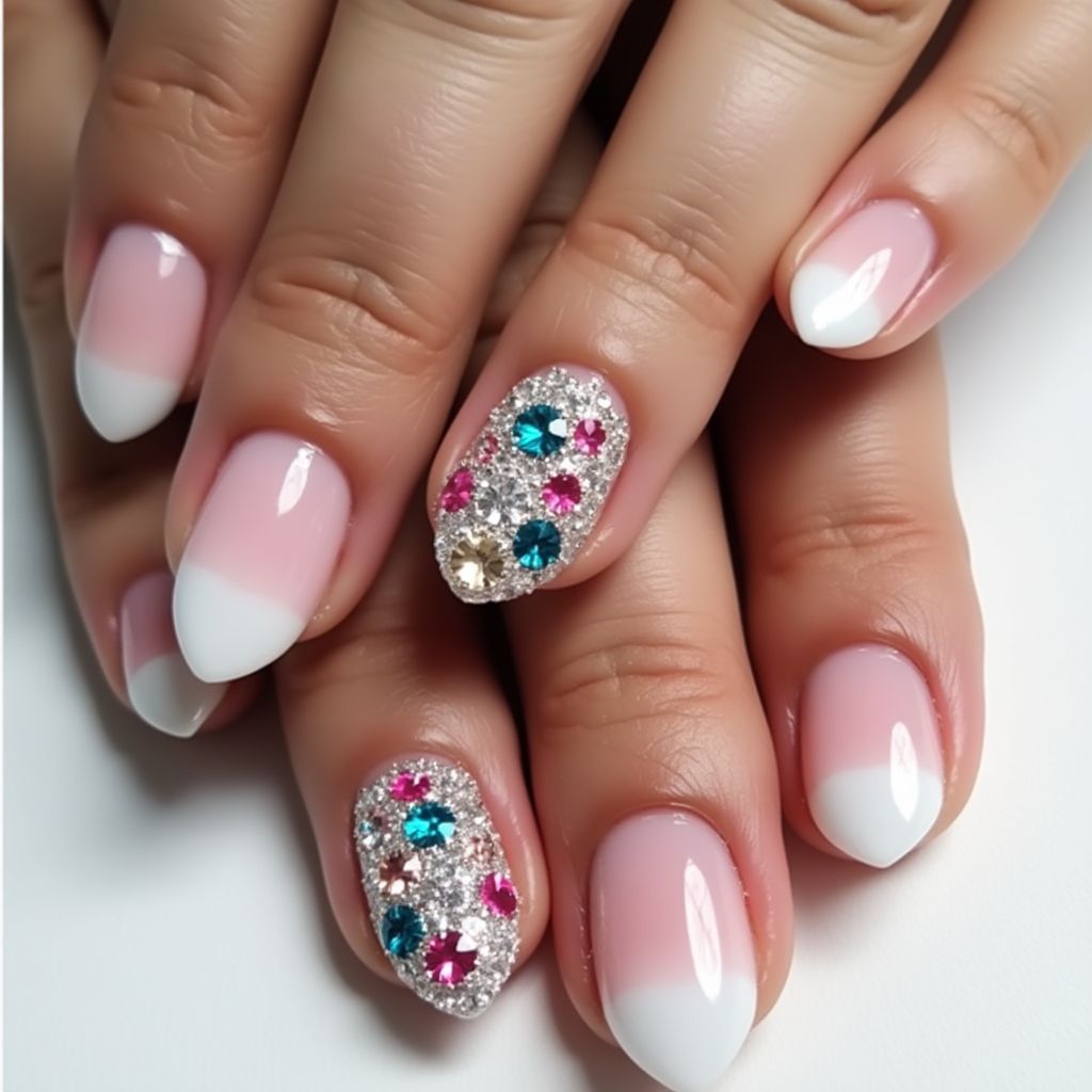 Almond Rhinestones Nail Design