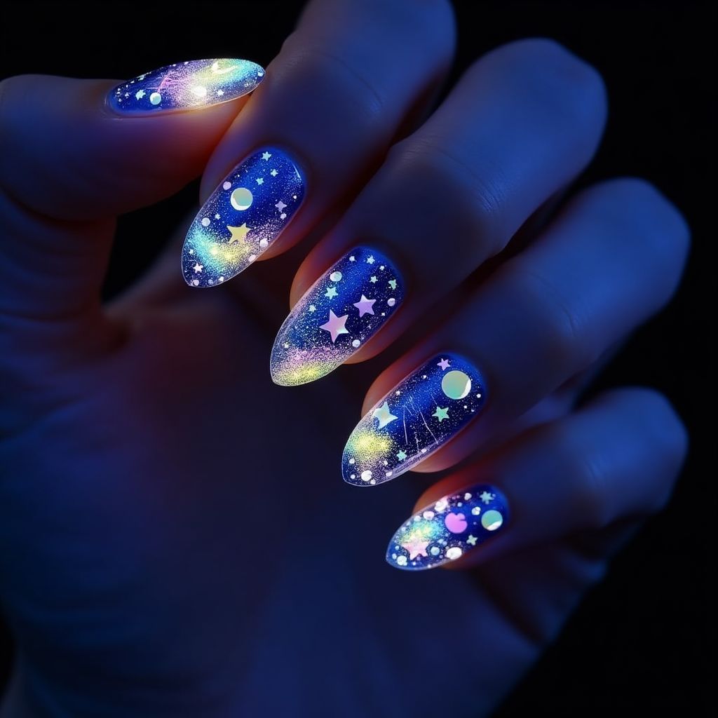 Glow In The Dark Polish Almond Nail Design