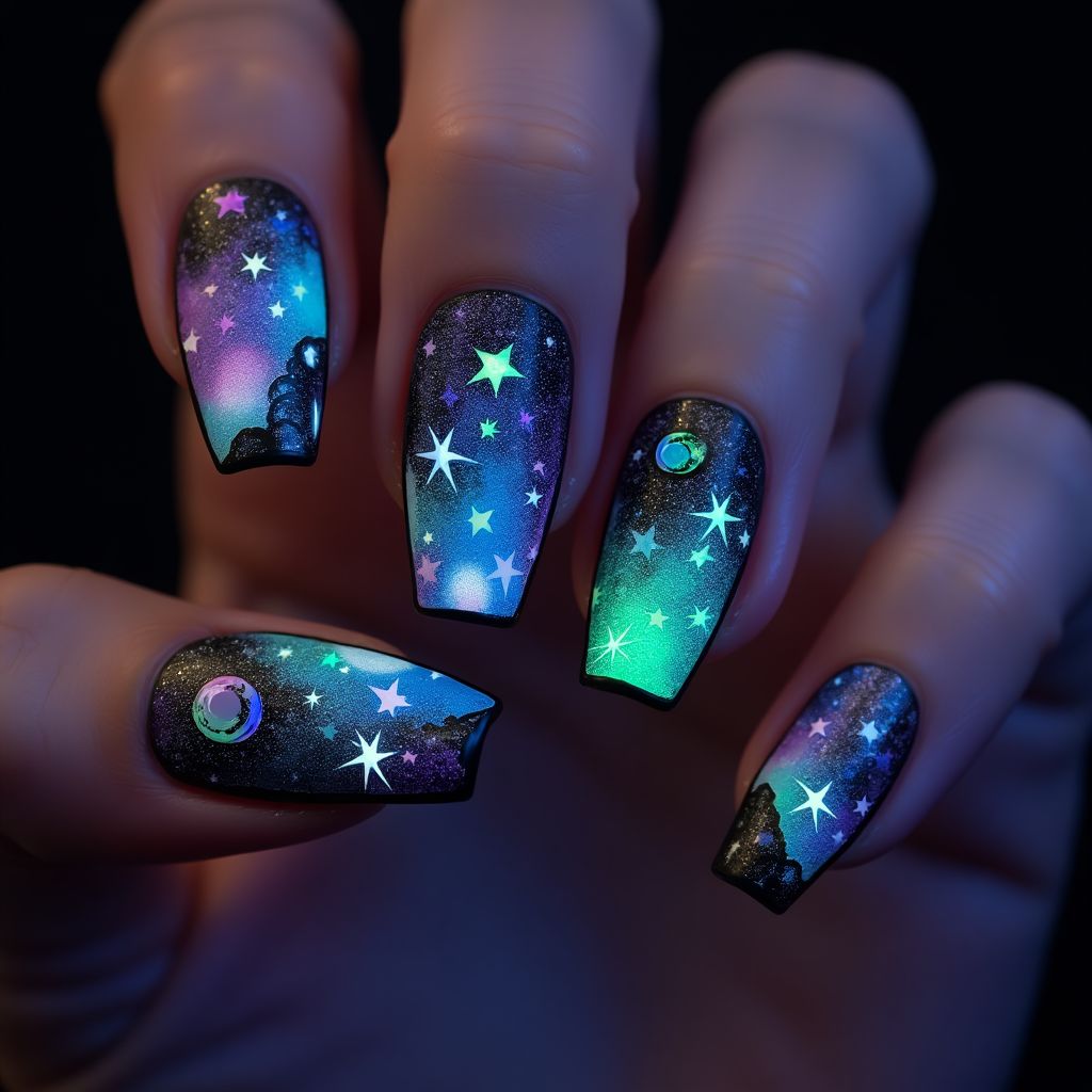 Glow In The Dark Polish Coffin Nail Design