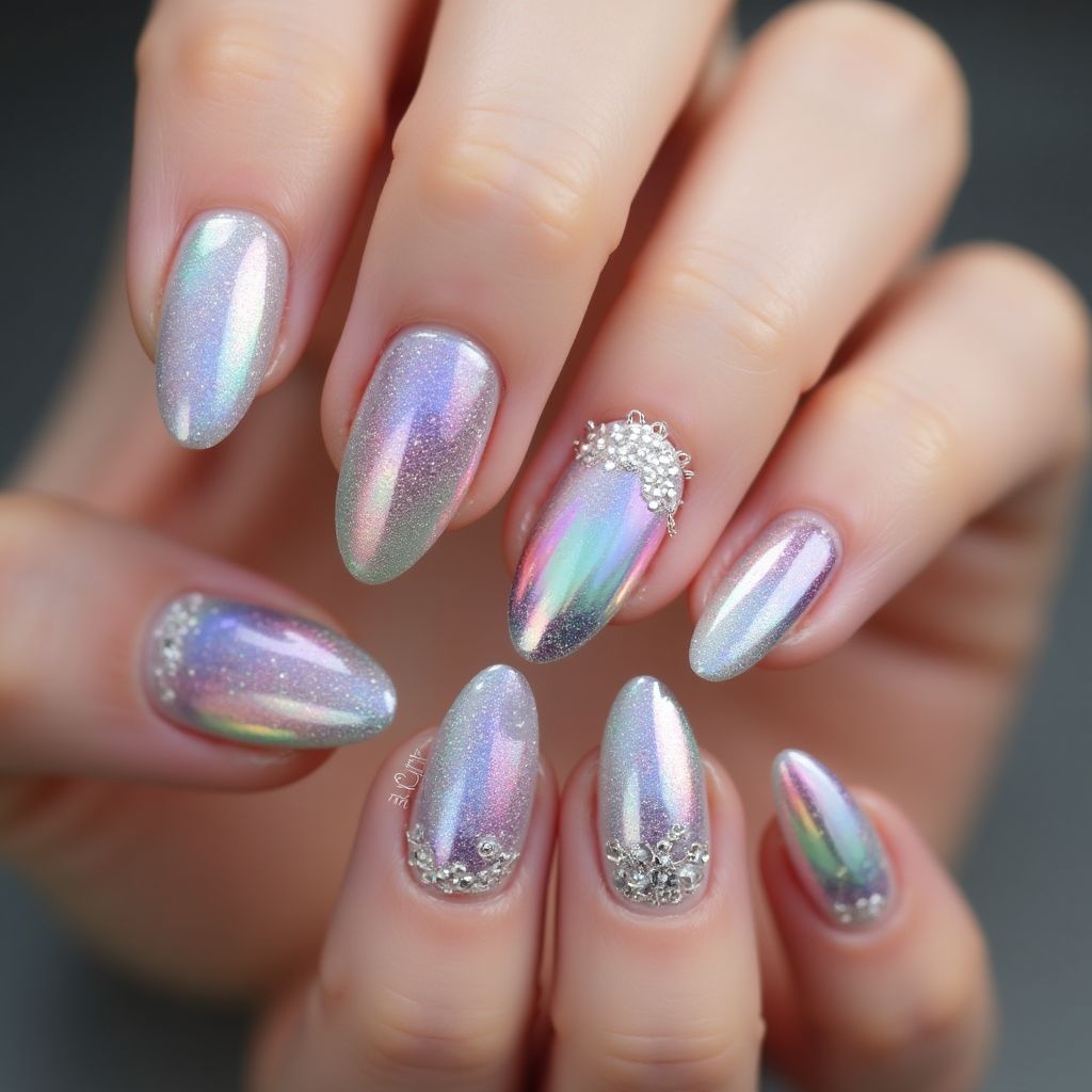 Holo Powder Almond Nail Design