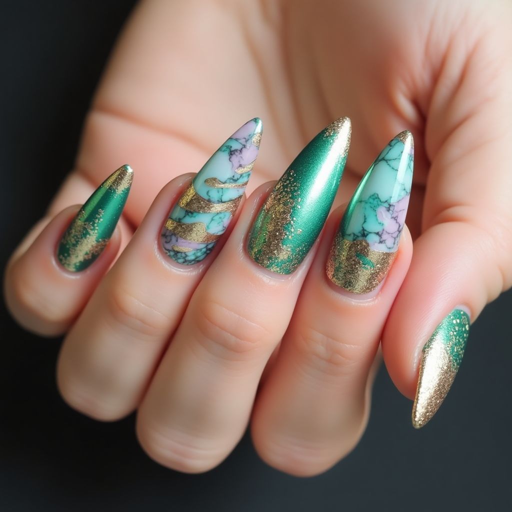Stiletto Nail Foil Nail Design