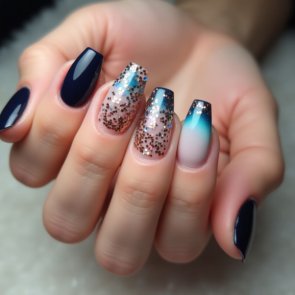 Glitter Flakes Coffin Nail Design