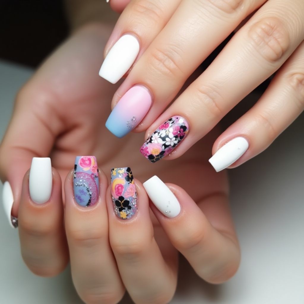 Square Acrylic Colors Nail Design