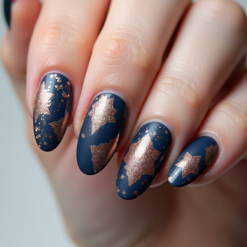 Almond Glitter Flakes Nail Design