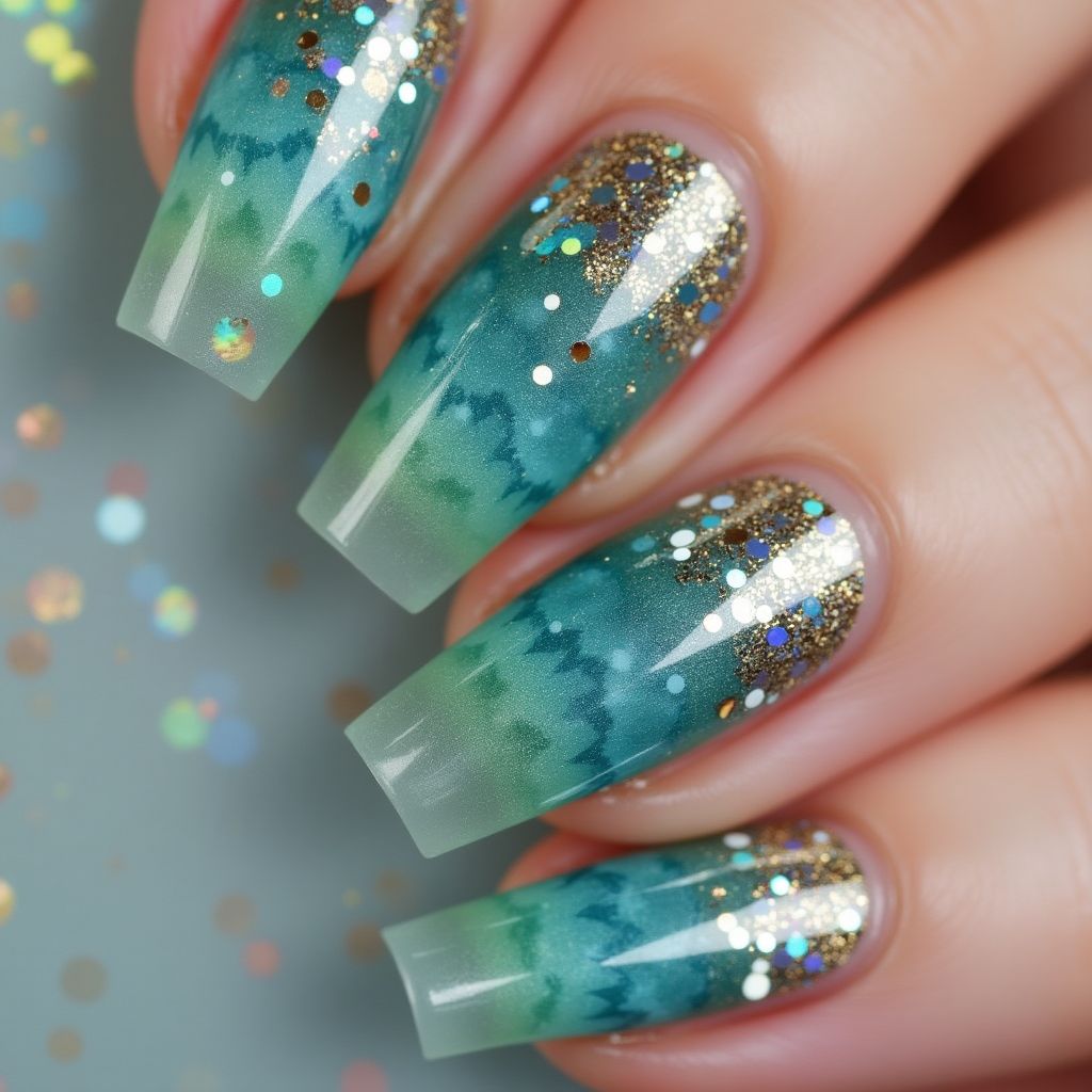 Mermaid Powder Stiletto Nail Design