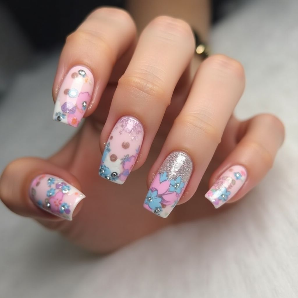 Square Acrylic Powder Nail Design