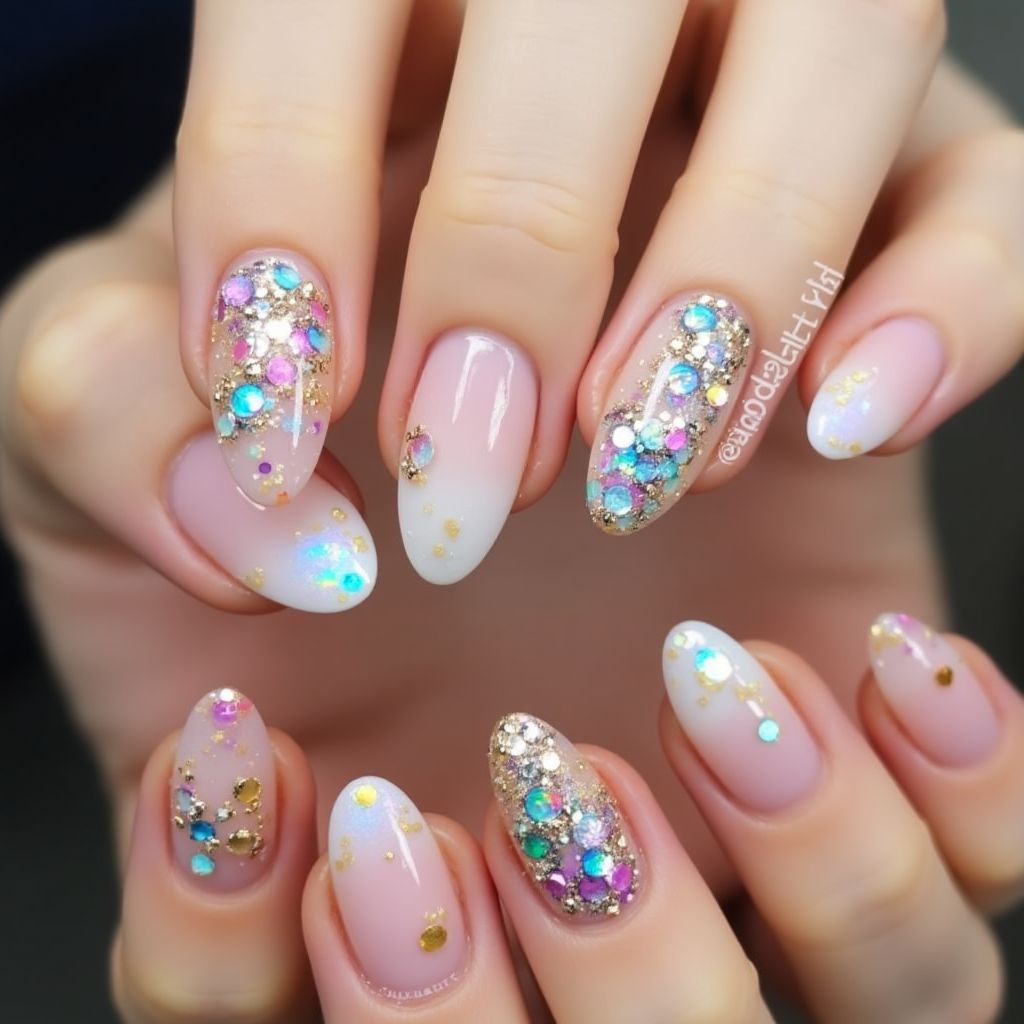 Almond Sequins Nail Design