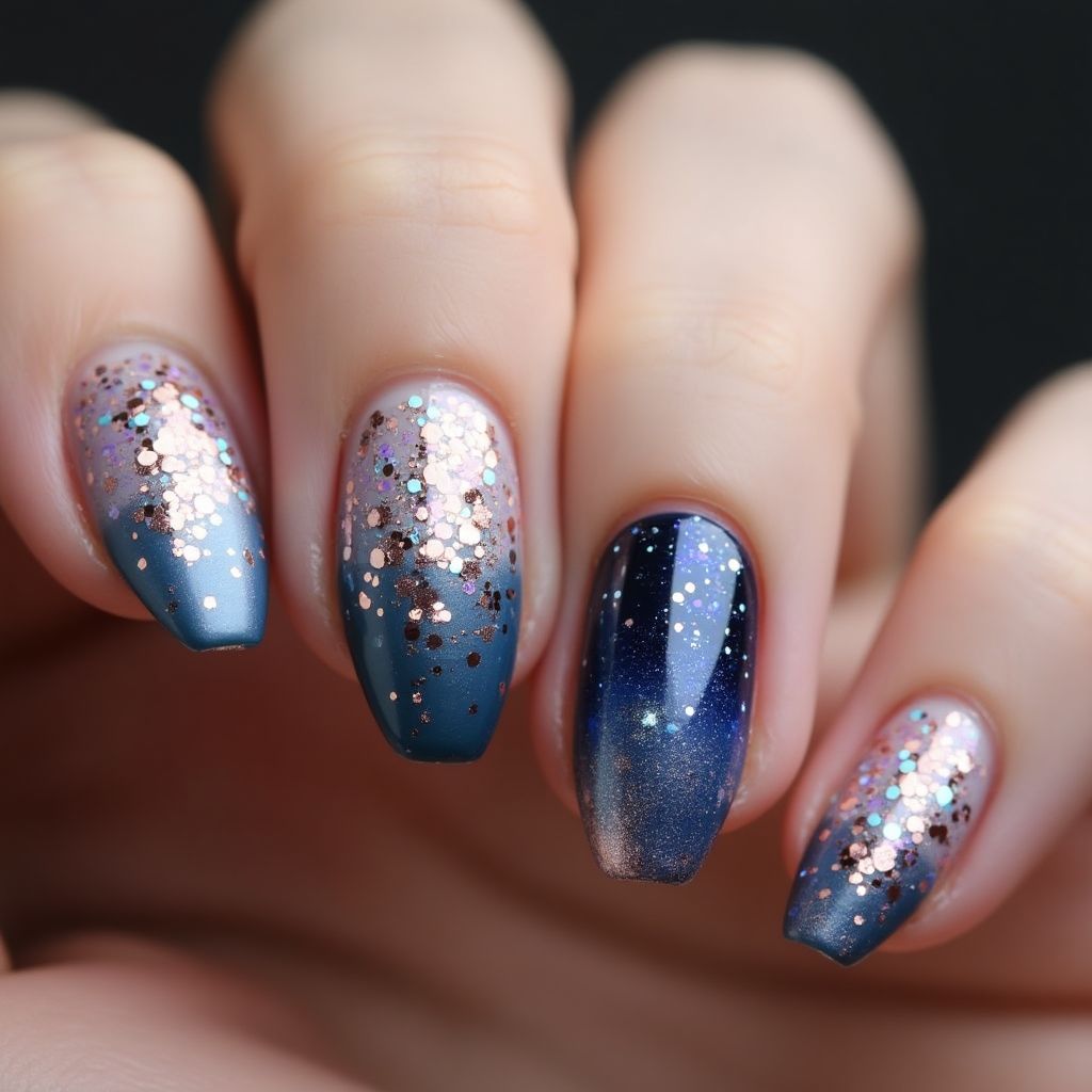 Glitter Flakes Coffin Nail Design