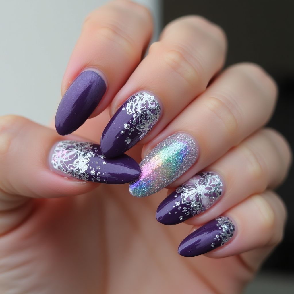 Stiletto Holo Powder Nail Design