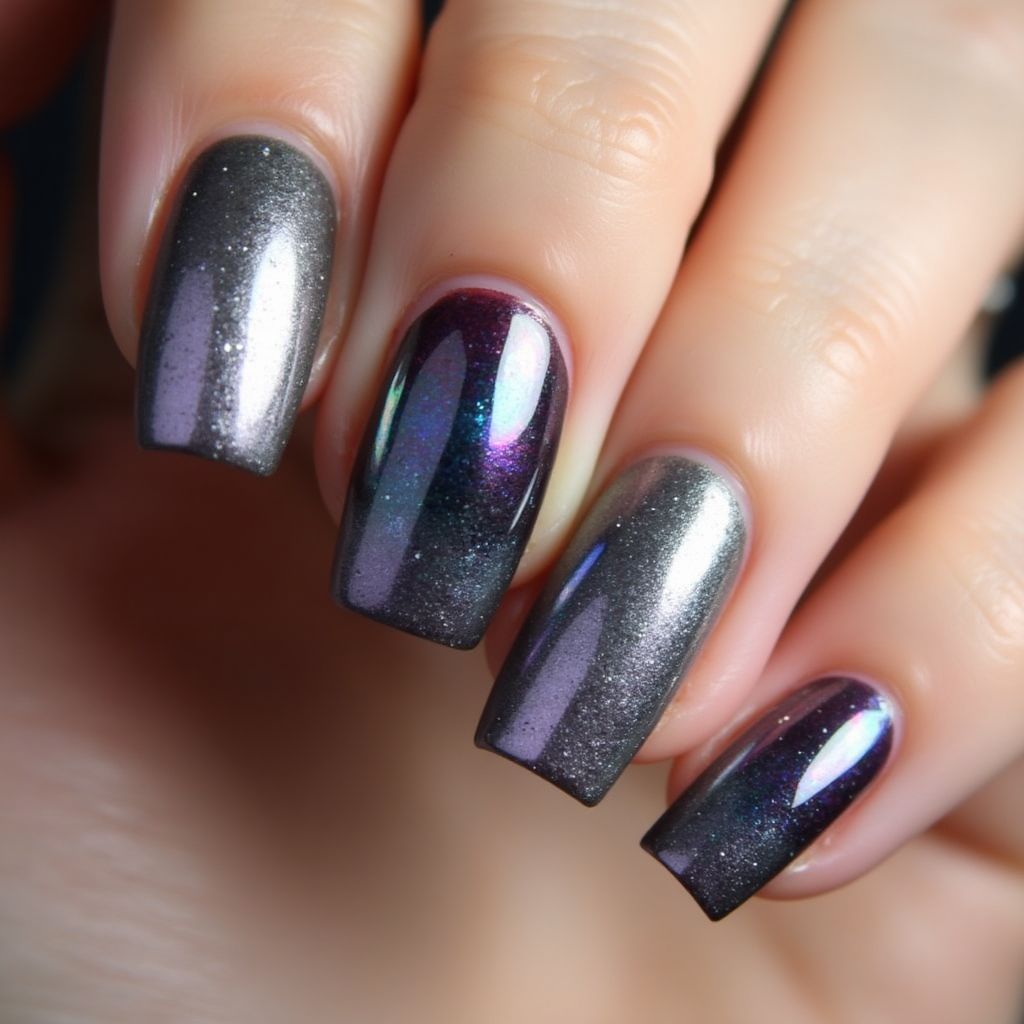 Square Chrome Powder Nail Design