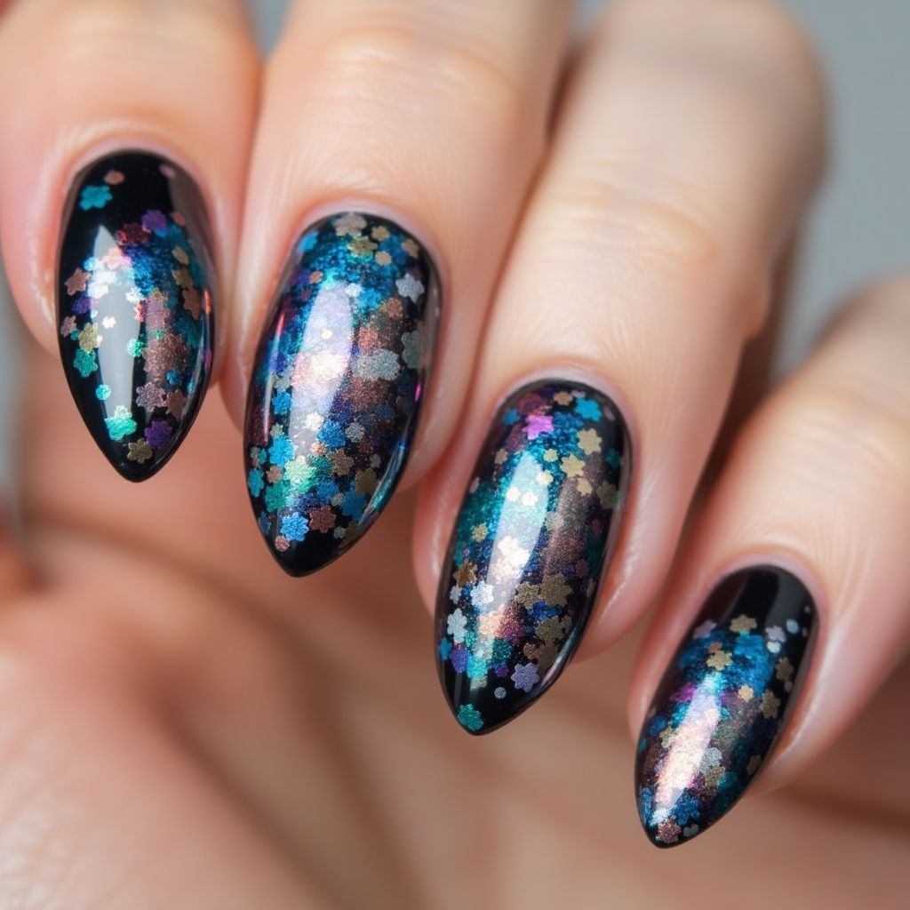Almond Nail Foil Nail Design