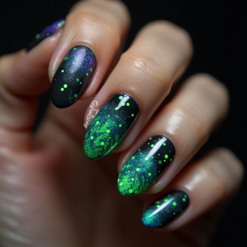 Almond Glow-in-the-dark polish Nail Design