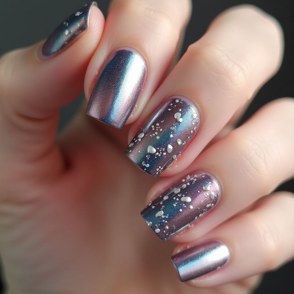 Chrome Powder Round Nail Design