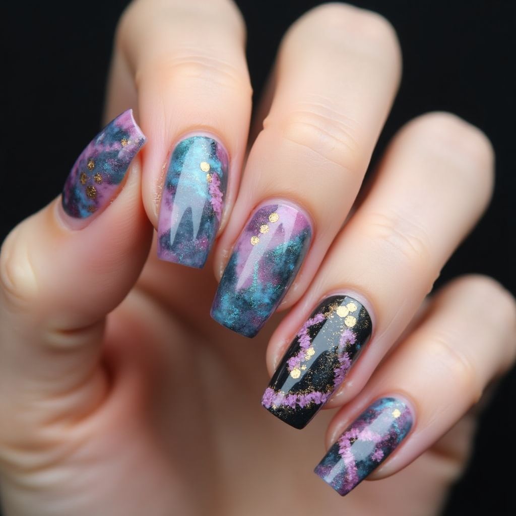 Coffin Acrylic Powder Nail Design