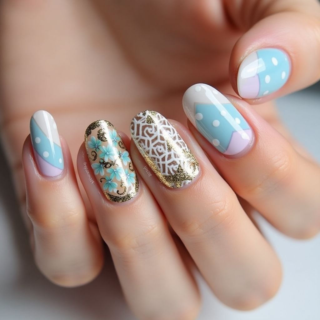 Round Nail Foil Nail Design